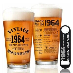 60th Birthday Gifts for Men 1964 Beer Glass 16oz, 61th Birthday Decorations